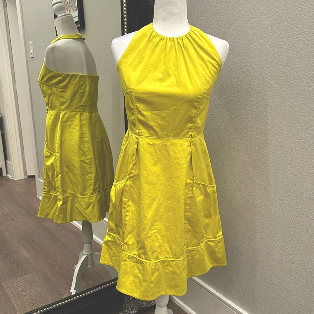 Calvin Klein Yellow Dress Side Zip & Clasp Lined Adjustable Neck Strap Size 6
